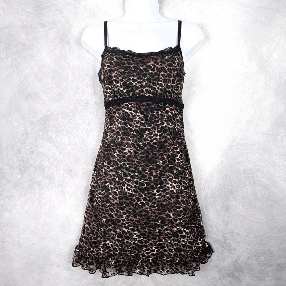 DELiAs Dress Womens Medium Leopard Mesh Slip Mini Ruffle Hem Y2K Fairy Goth